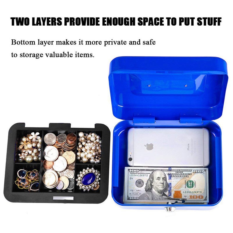 Jssmst Locking Medium Steel Cash Box with Money Tray,Lock Box,Blue - Image 2
